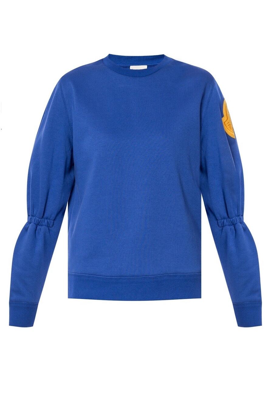NWT Moncler Blue Logo-Appliquéd Gathered-Sleeve Sweatshirt Size XS $595.00